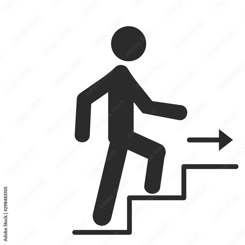 A man goes up the stairs with an arrow, growth of business concept and the path to success, icon design vector illustration isolated on white background A man goes up the stairs with an arrow, growth of business concept and the path to success, icon design vector illustration isolated on white background