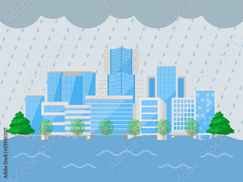ビルの浸水のイラスト