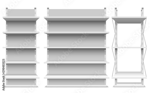white empty shop shelves set