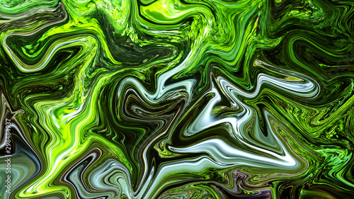 Abstract Green Psychedelic Liquefied Background. Fluid Green Texture in Digital Art