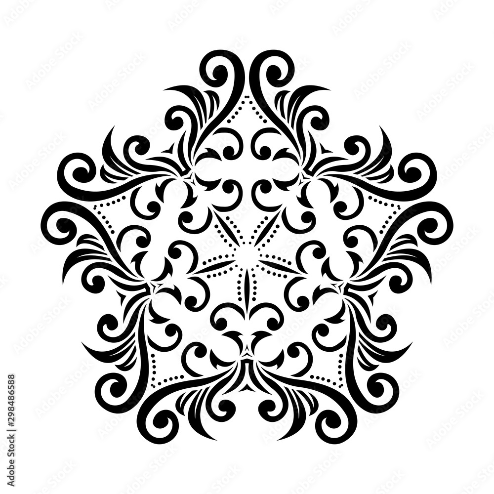 Round black mandala on white isolated background. Decorative ornament in ethnic oriental style.