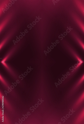 Dark abstract futuristic background. Neon lines glow. Neon lines, shapes. Bright red glow, blurry lights. Empty stage background