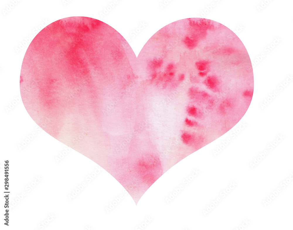 Multicolored hand drawn watercolor pink, white, sweet heart isolated on white background. Gradient textured brush element for Valentine's Day card, T-shirt design, illustration