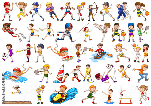 Sport activities by boys  girls  kids  athletes isolated