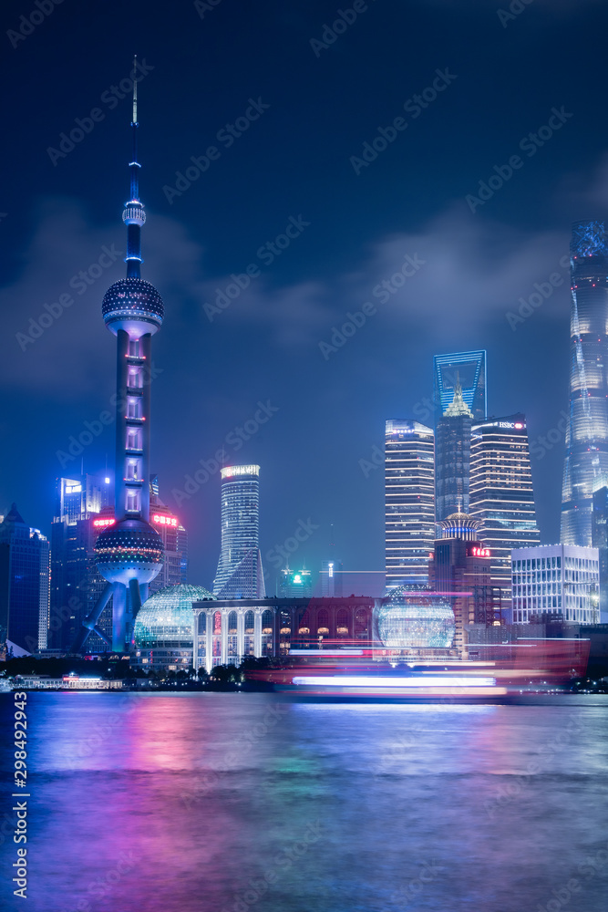 SHANGHAI -8 SEPTEMBER 2019  : Shanghai  skyline view river .Top Ten Shanghai Attractions in Shanghai.Shanghai,China city skyline on the River.