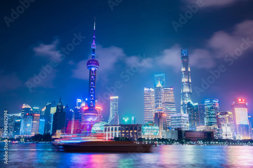 SHANGHAI -8 SEPTEMBER 2019 : Shanghai skyline view river .Top Ten Shanghai Attractions in Shanghai.Shanghai,China city skyline on the River.
