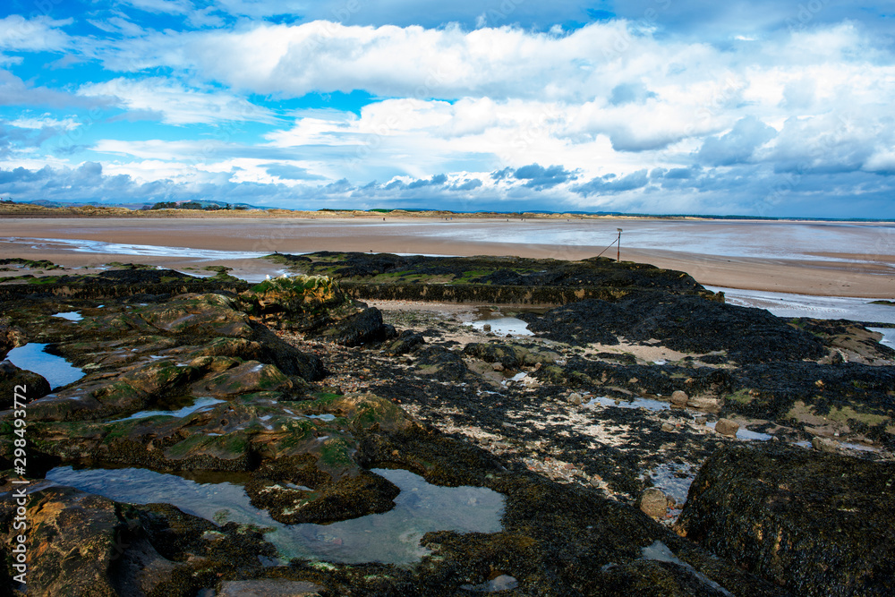 Rock pools at St Andrews beach in Scotland