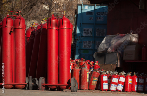 Wallpaper Mural A lot of red fire extinguishers on service. Torontodigital.ca