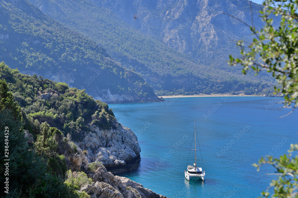 The secluded, only accessible on foot or by boat beaches Mikro Seitani Beach and Megalo Seitani Beach on the Greek island of Samos.