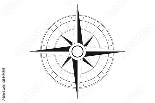 Black and white wind rose compass isolated on white background - Vector Illustration.