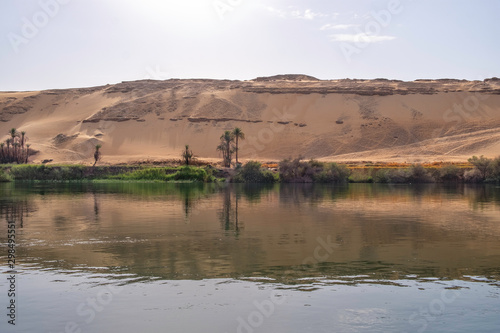 Desert landscape behind river Nile near Aswan, Egypt