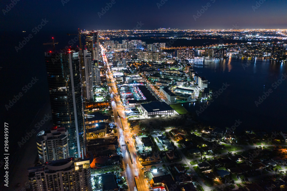Aerial photo city at night bright urban lights