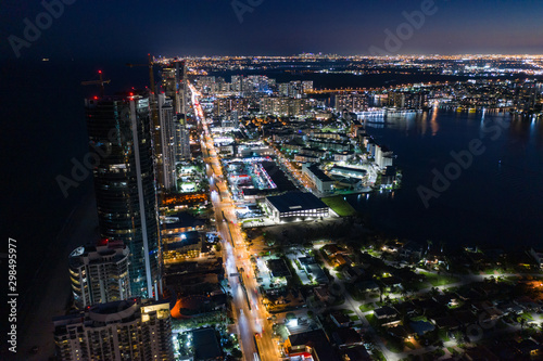 Aerial photo city at night bright urban lights