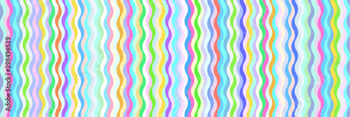 Widescreen abstract geometric background. Multicolor wavy stripes. Seamless pattern in memphis style.