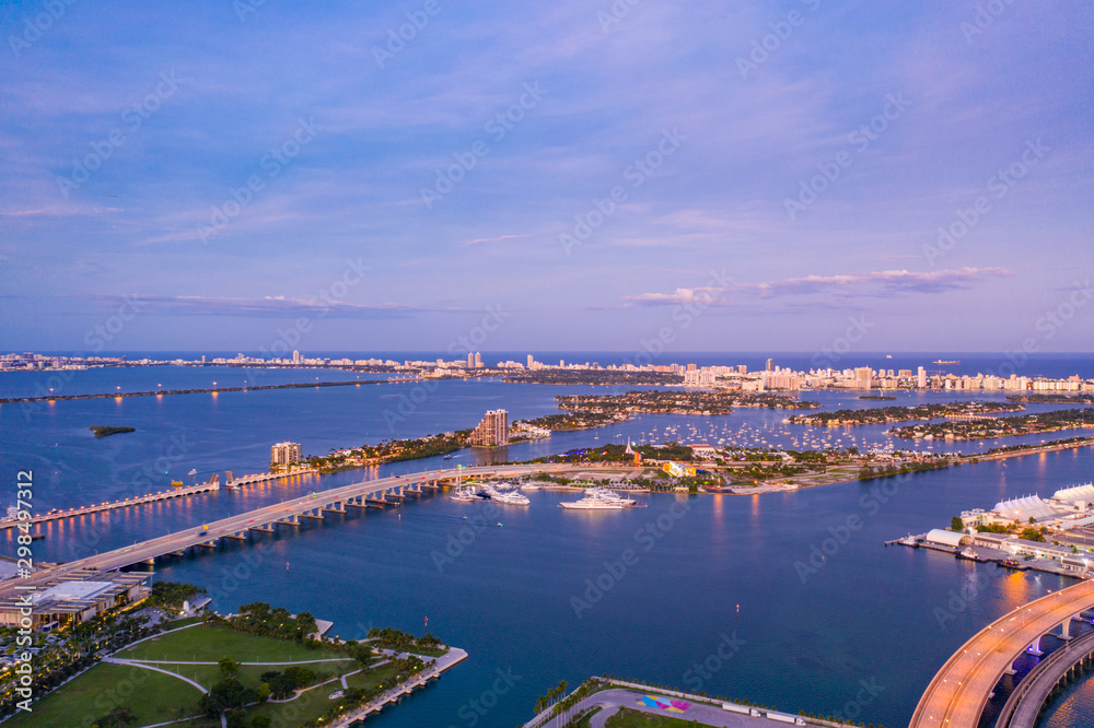 Aerial view of Miami Beach twilight