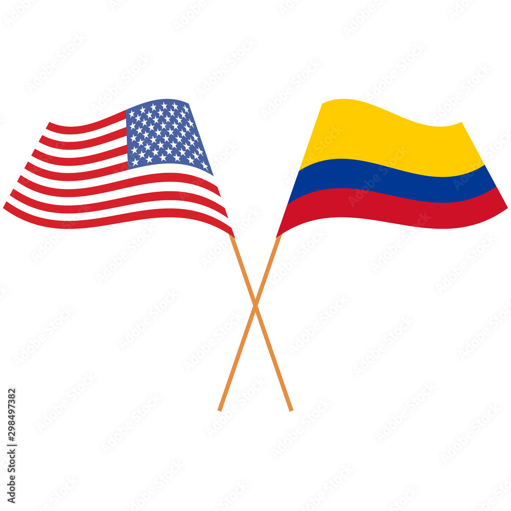 United States of America, Republic of Colombia. National flags, icon set. Vector illustration on white background.