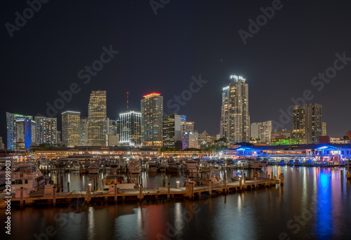 Night aerial drone photo Bayside Downtown Miami Marina harbor © Felix Mizioznikov