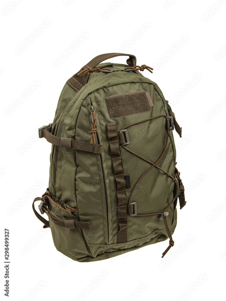 Naklejka premium Rucksack isolated on white background. Military backpack isolated on white. Travel bag.