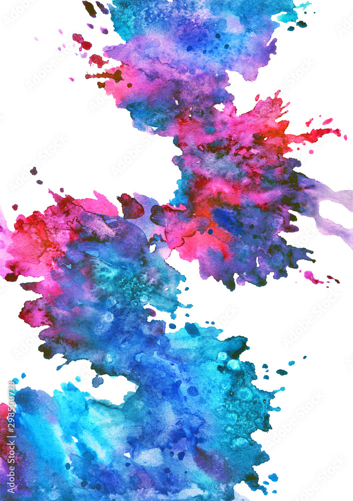 Pink and blue abstract watercolor painting, print for poster, background for various designs.