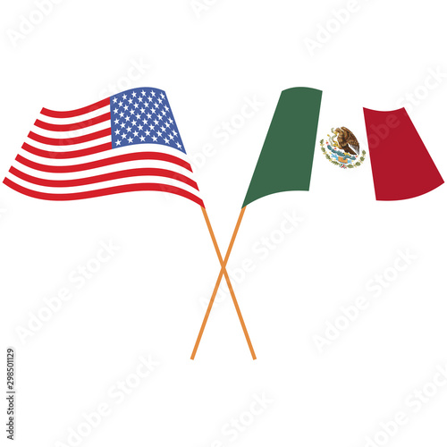United States of America, United Mexican States. National flags, icon set. Vector illustration on white background.