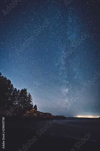 The magical and ethereal night sky with views of the milky way, nebulas, and stars within the Pacific North West's Bowen Island in stunning British Columbia Canada.