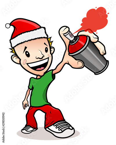 Christmas graffiti writer cartoon character isolated on white