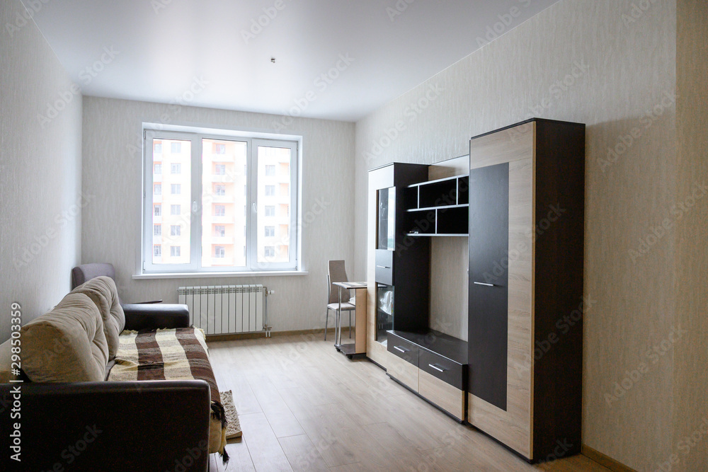 Russia, Moscow- June 10, 2019: interior room apartment. standard repair decoration in hostel