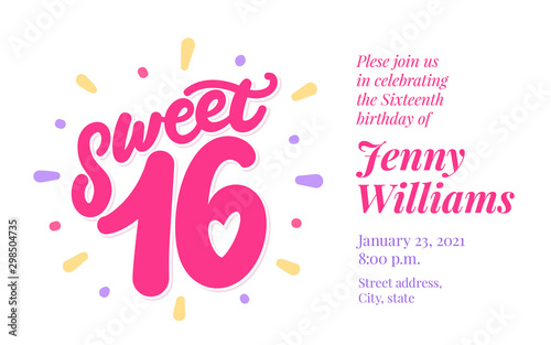 Sweet 16. Vector lettering invitation.