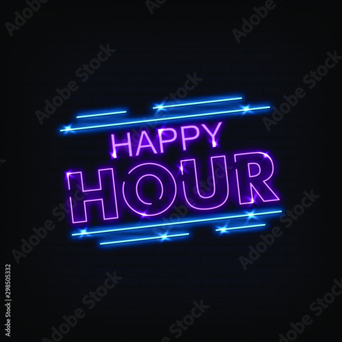 Happy Hour Neon Signs Style Text Vector
