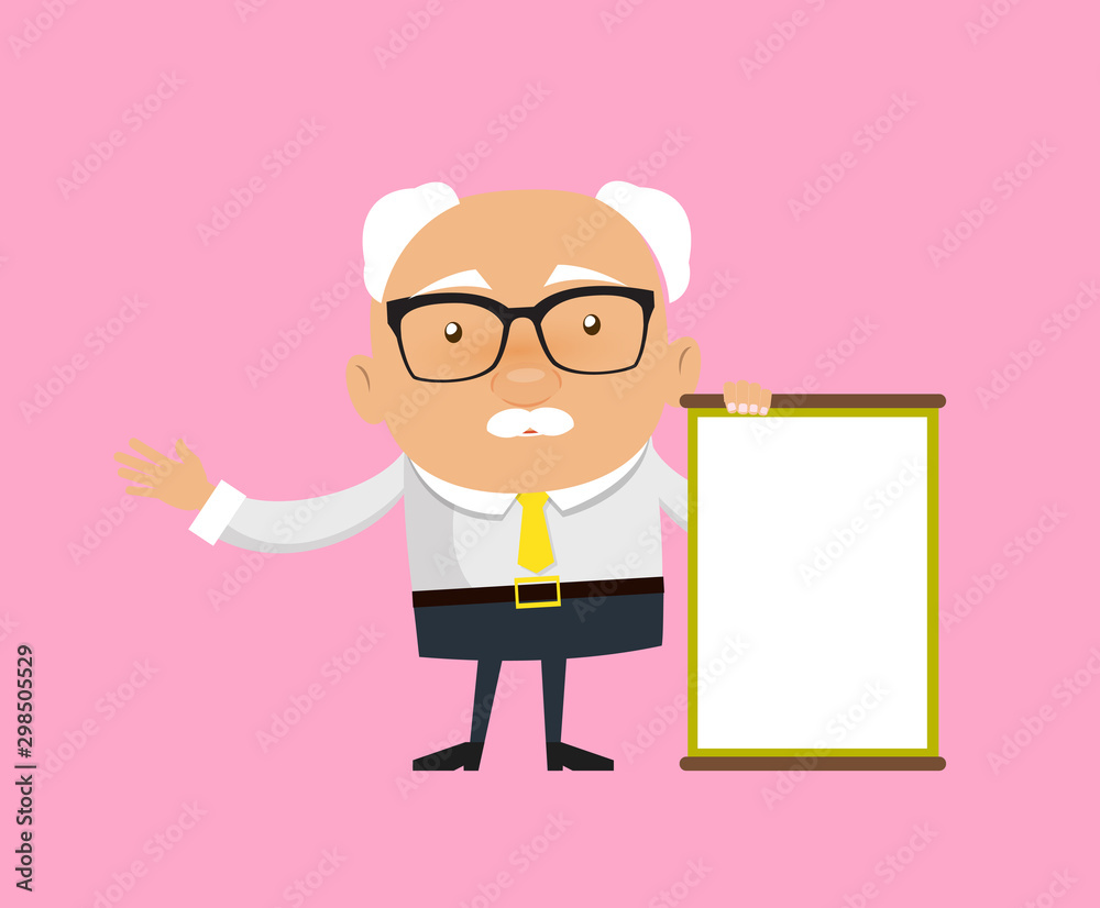 Old Boss Businessman - Joyfully Presenting a Blank  Board