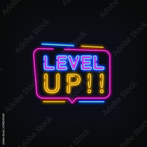 Level Up Neon Signs Style Text Vector