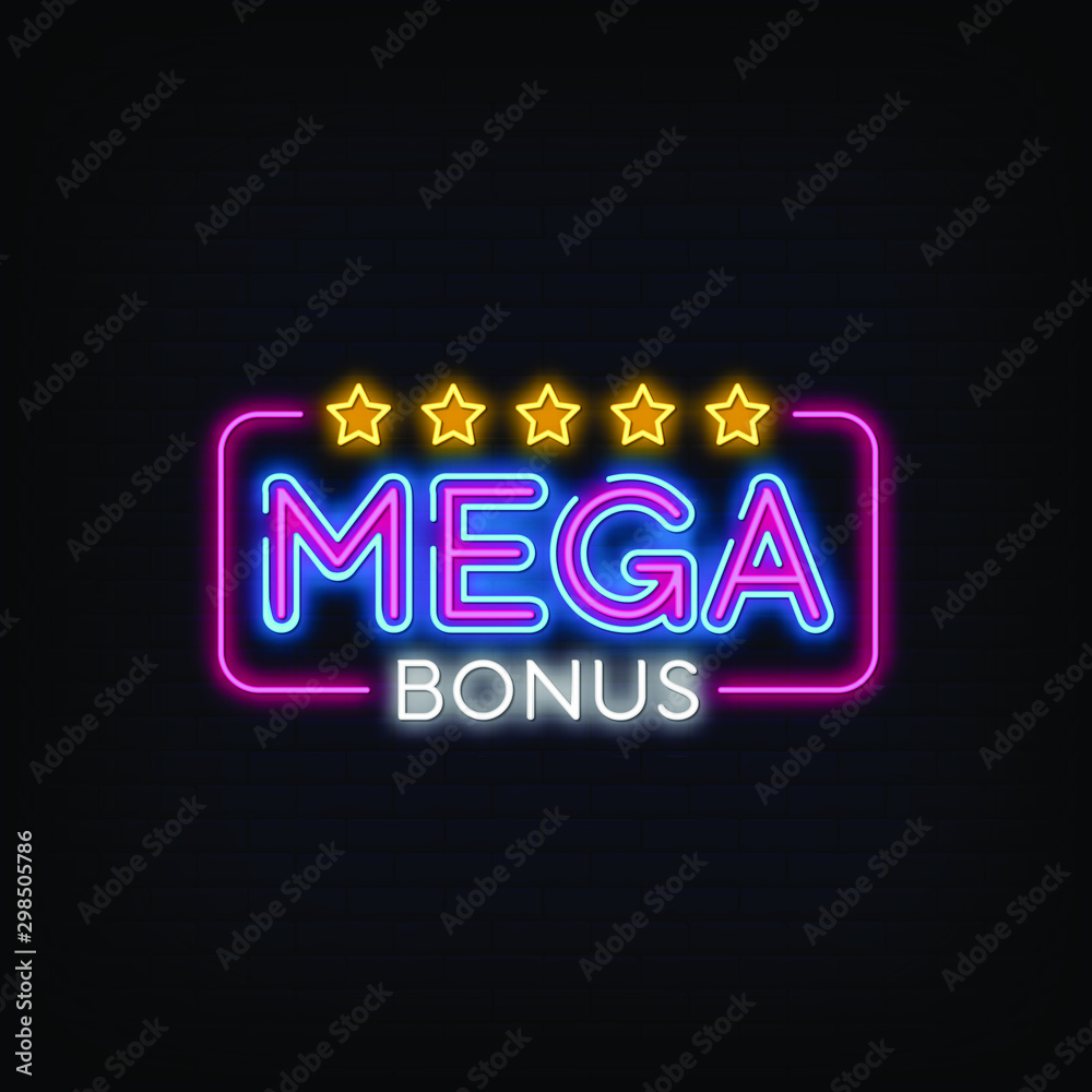 Obraz premium Mega Bonus Neon Signs Style Text Vector