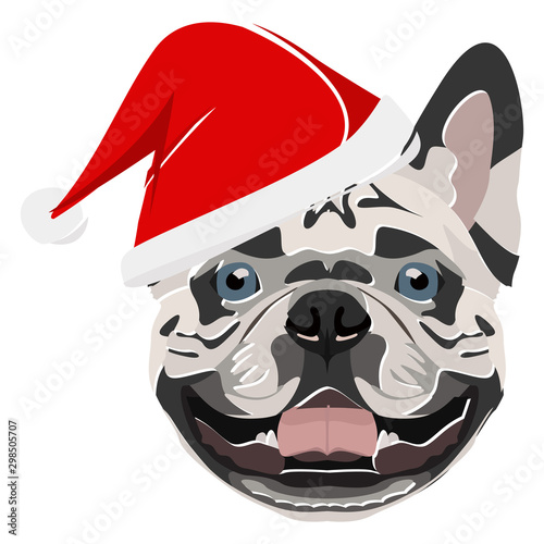 Illustration Französische Bulldogge mit roter Weihnachtsmütze