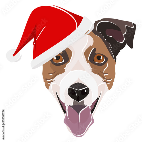 Illustration Jack Russell Terrier mit roter Weihnachtsmütze