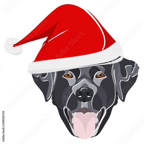 Illustration Labrador mit roter Weihnachtsmütze