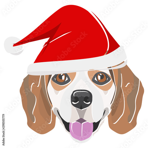 Illustration Beagle mit roter Weihnachtsmütze