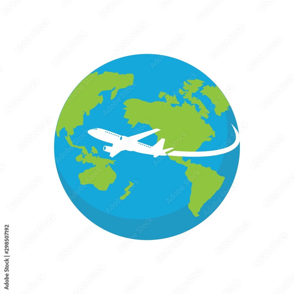 Airplane around earth sign icon. airplane travel logo, modern symbol vector illustration for web