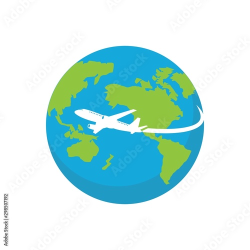 Airplane around earth sign icon. airplane travel logo, modern symbol vector illustration for web