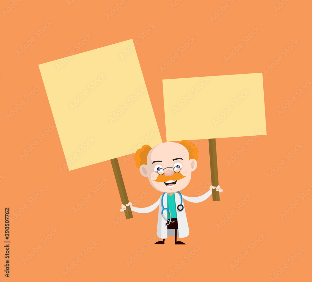 Medical Professional Doctor - Holding Placards in Both Hands Medical Professional Doctor - Holding Placards in Both Hands