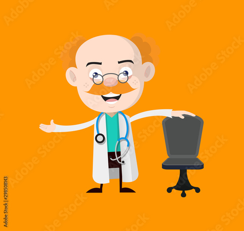 Medical Professional Doctor - Standing with Chair and Gesturing with Hand