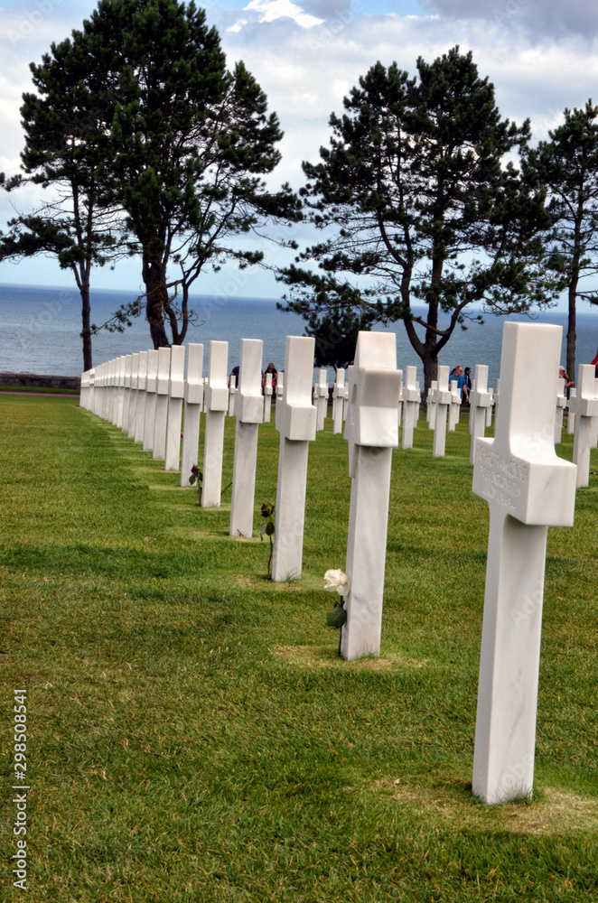 tombstones in military cemetery in normandie france. memorial of second world war