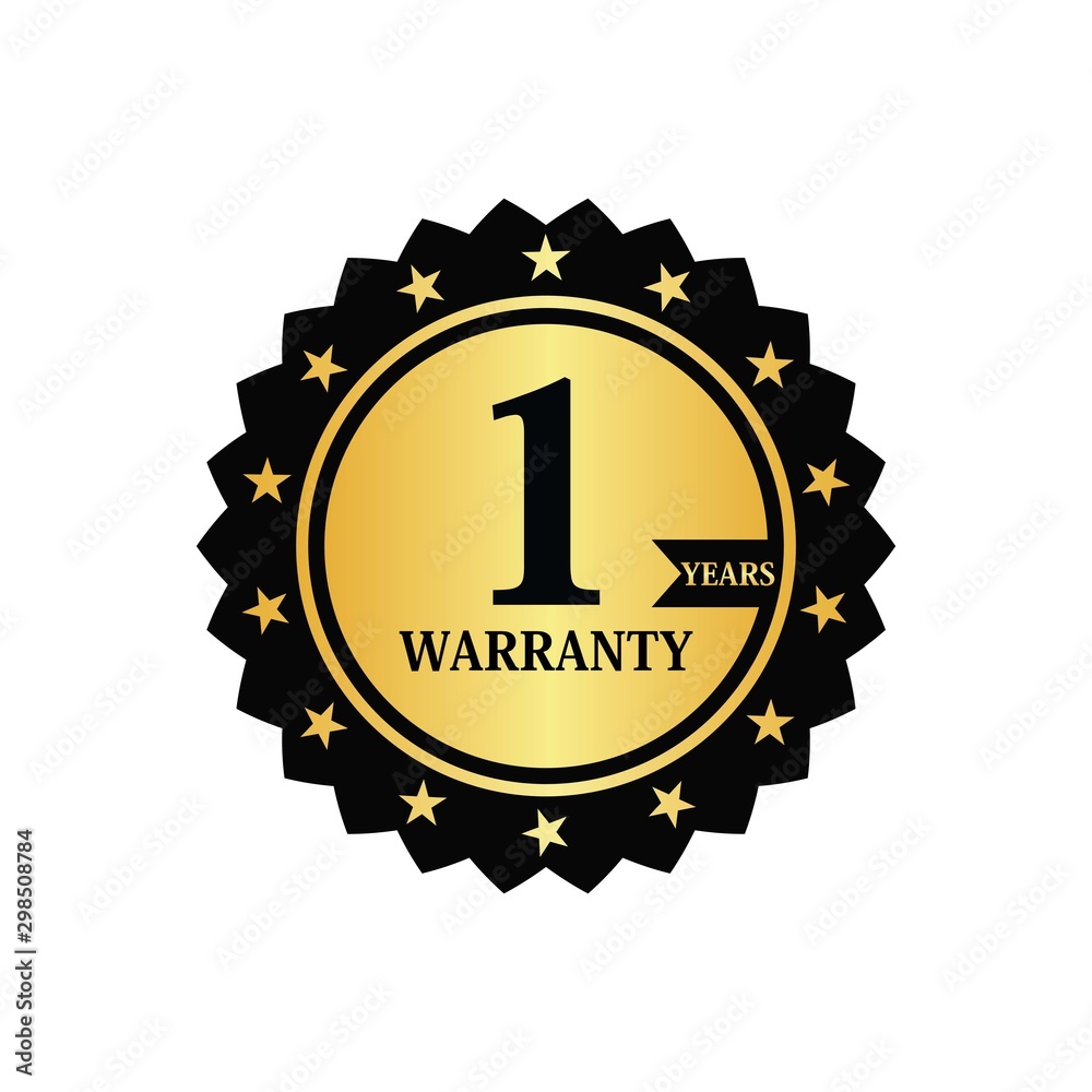 Naklejka premium Warranty 1 year label gold and black style icon vector