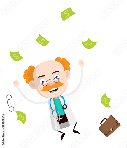 Medical Professional Doctor - Jumping in Excitement with money