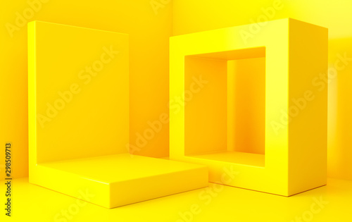 Yellow abstract geometric shape group set, minimal abstract background, 3d rendering, Scene with geometrical forms