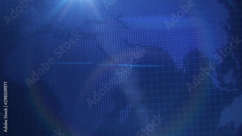 Impressive 3D rendering of the news map in a digital form, which rotates around an axis and flashes in all blue tints. The news map is shaped in a cube form and looks futuristic