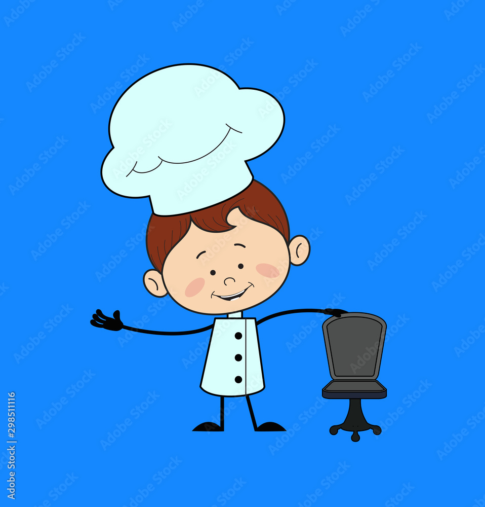 Kitchen Character Chef - Standing with Chair and Gesturing with Hand