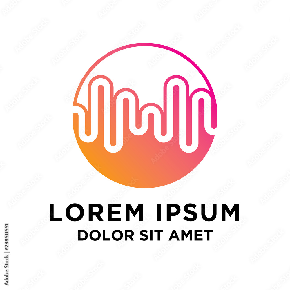 Heart beat with circle style logo design vector.
