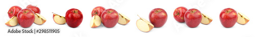 Set of fresh ripe red apples on white background