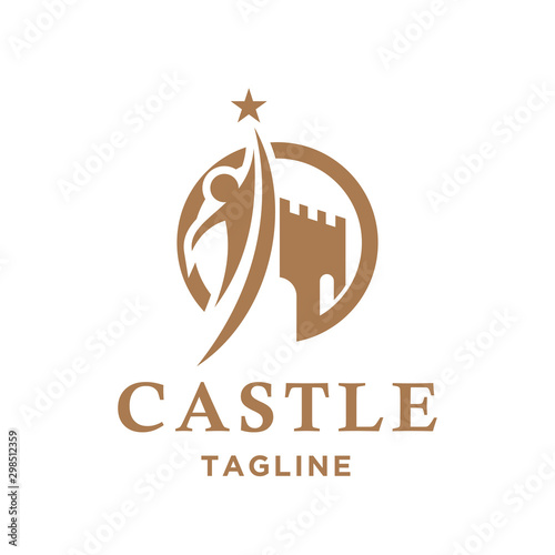 castle symbol icon with people on white background