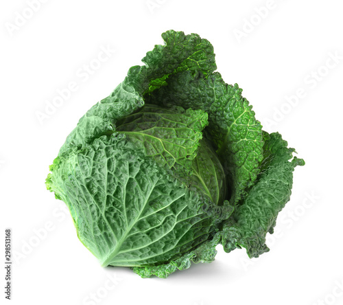 Fresh ripe savoy cabbage on white background